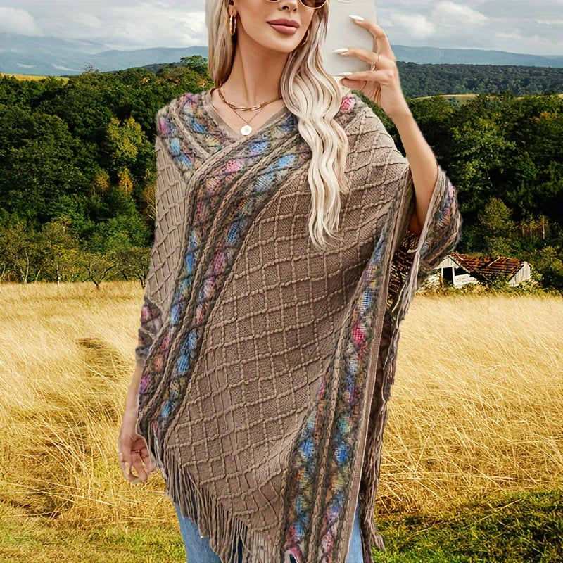 vlovelaw 1 Piece Colorful Argyle Textured Winter Scarf, Windproof Warm Tassel Fashion Wraps Pashmina Scarf