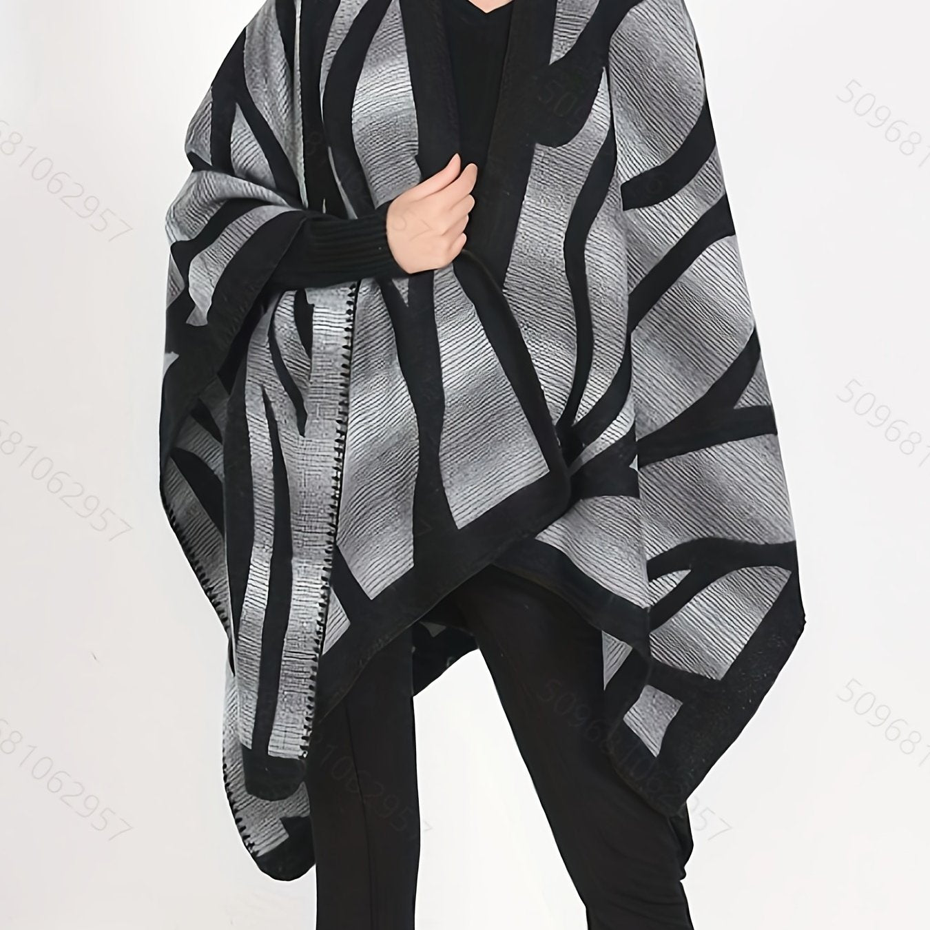 Abstract Print Tunics, Elegant Open Front Shawl Tops, Women's Clothing
