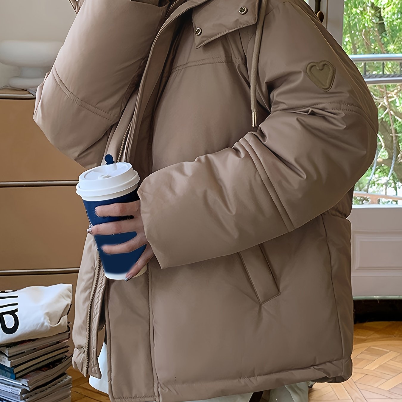 vlovelaw Solid Hooded Fall & Winter Coat, Casual Zip Up Long Sleeve Outerwear, Women's Clothing