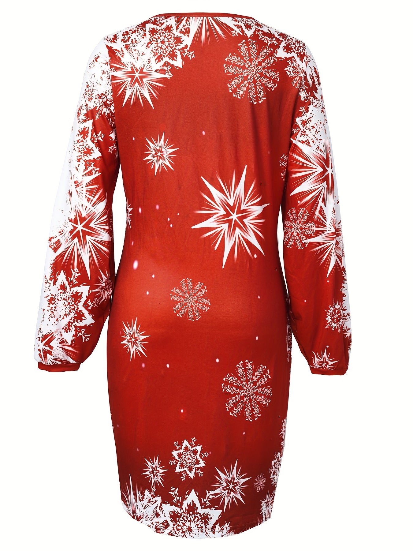 vlovelaw Christmas Santa Print Dress, Casual V Neck Long Sleeve Mini Dress, Women's Clothing