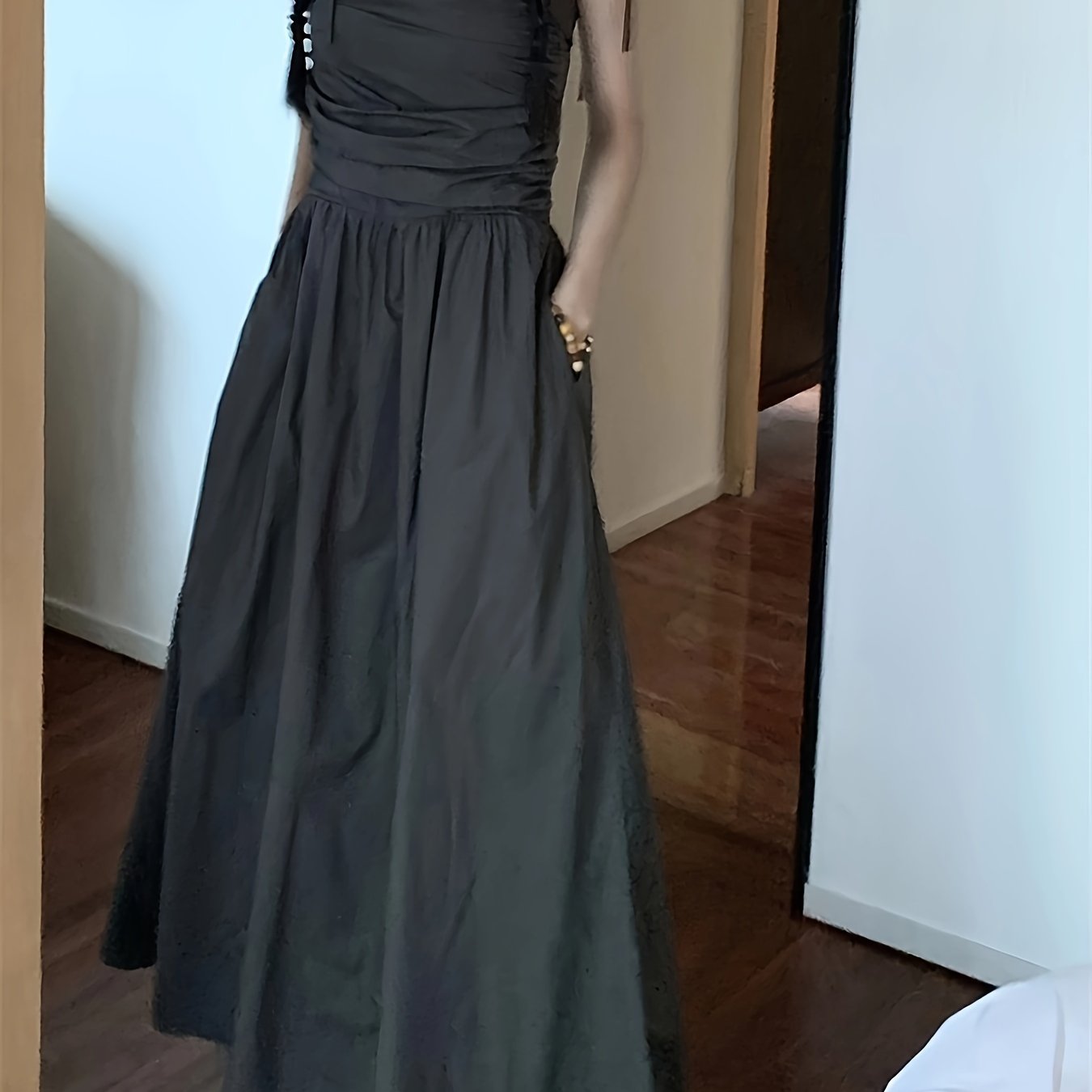 vlovelaw Solid Ruched Cami Dress, Casual Sleeveless Lace Up Maxi Dress, Women's Clothing