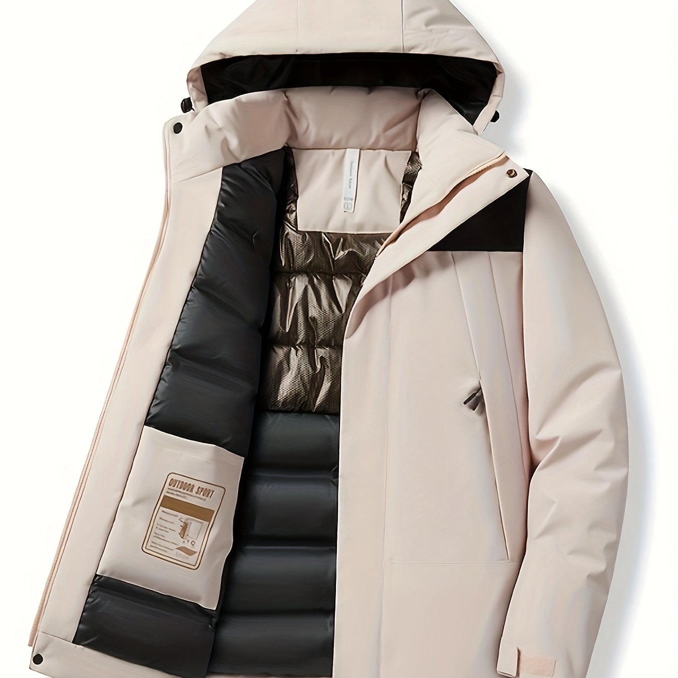 vlovelaw Contrast Color Thermal Windproof Hooded Jacket, Zipper Pocket Waterproof Warm Jacket Coat For Fall & Winter, Women's Clothing