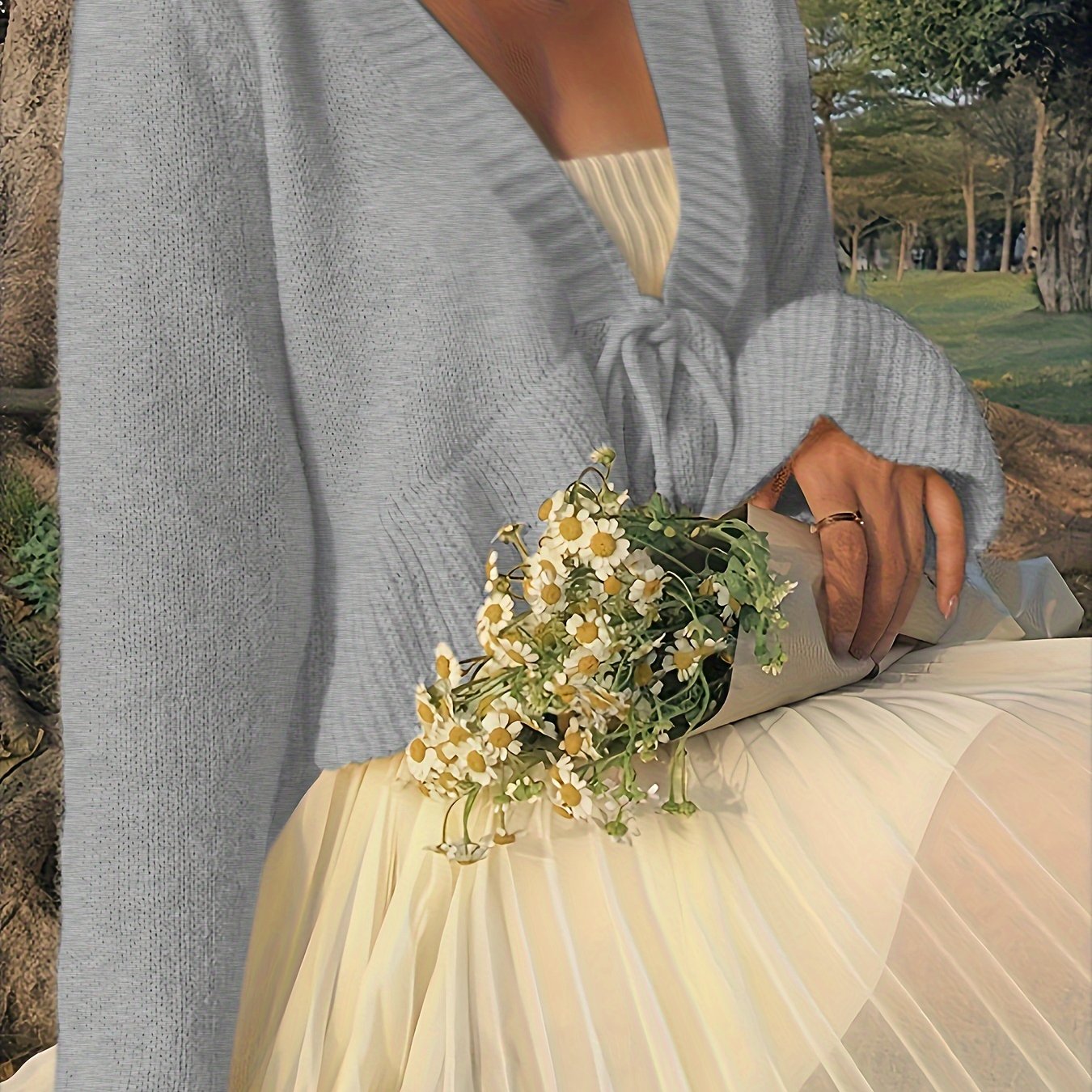 vlovelaw Cute Tie Front Solid Cardigan, Ruffle Trim Long Sleeve Cardigan For Spring & Fall, Women's Clothing