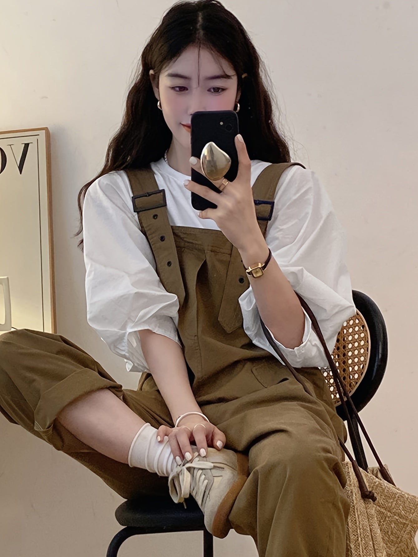 vlovelaw Solid Color Crew Neck Blouse, Casual Three-quarter Sleeve Blouse For Spring & Summer, Women's Clothing