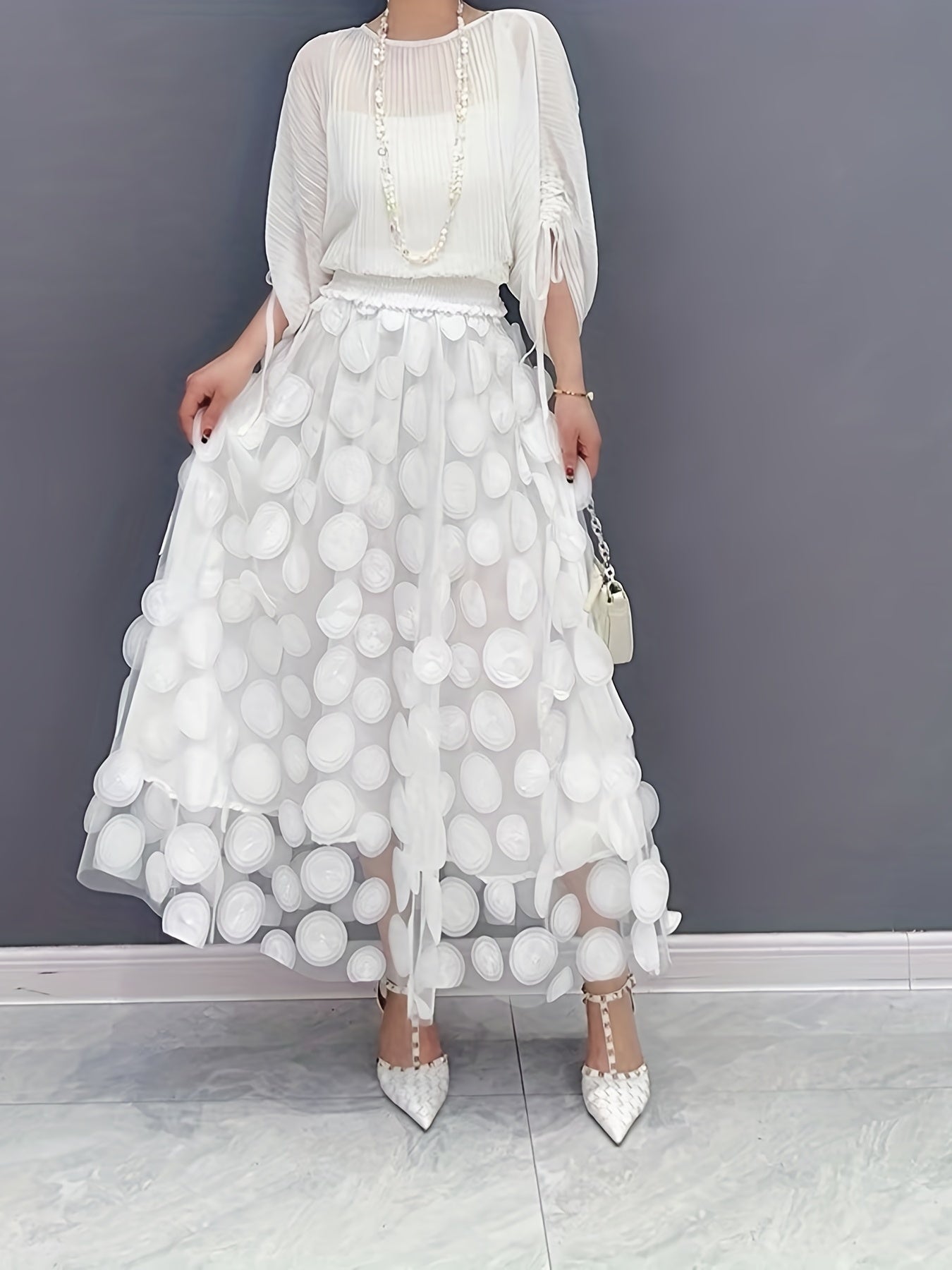vlovelaw Applique High Waist Skirts, Elegant Maxi Skirts For Spring & Summer, Women's Clothing