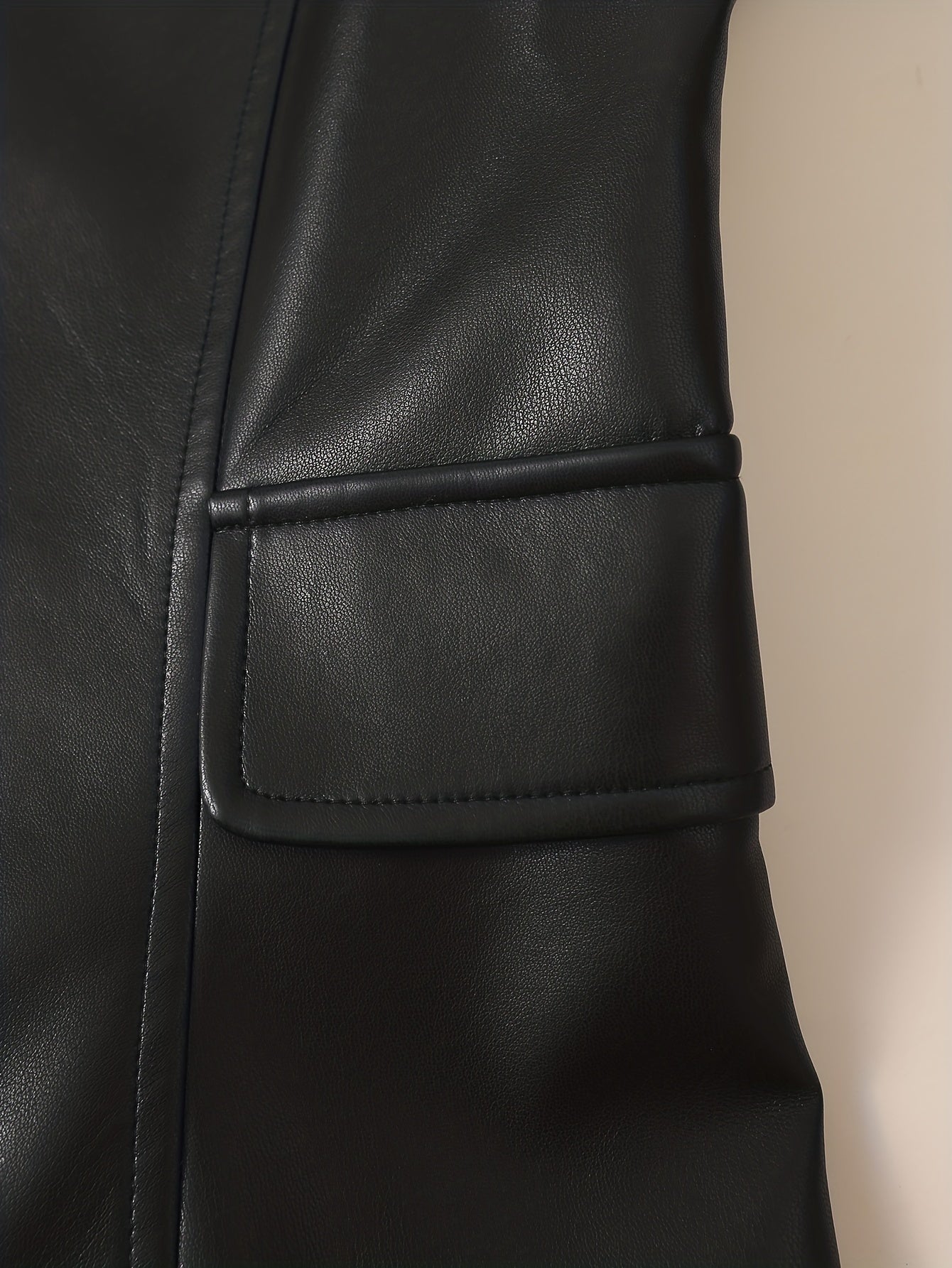 vlovelaw Solid Button Front Jacket, Elegant Long Sleeve Pu Leather Outwear, Women's Clothing