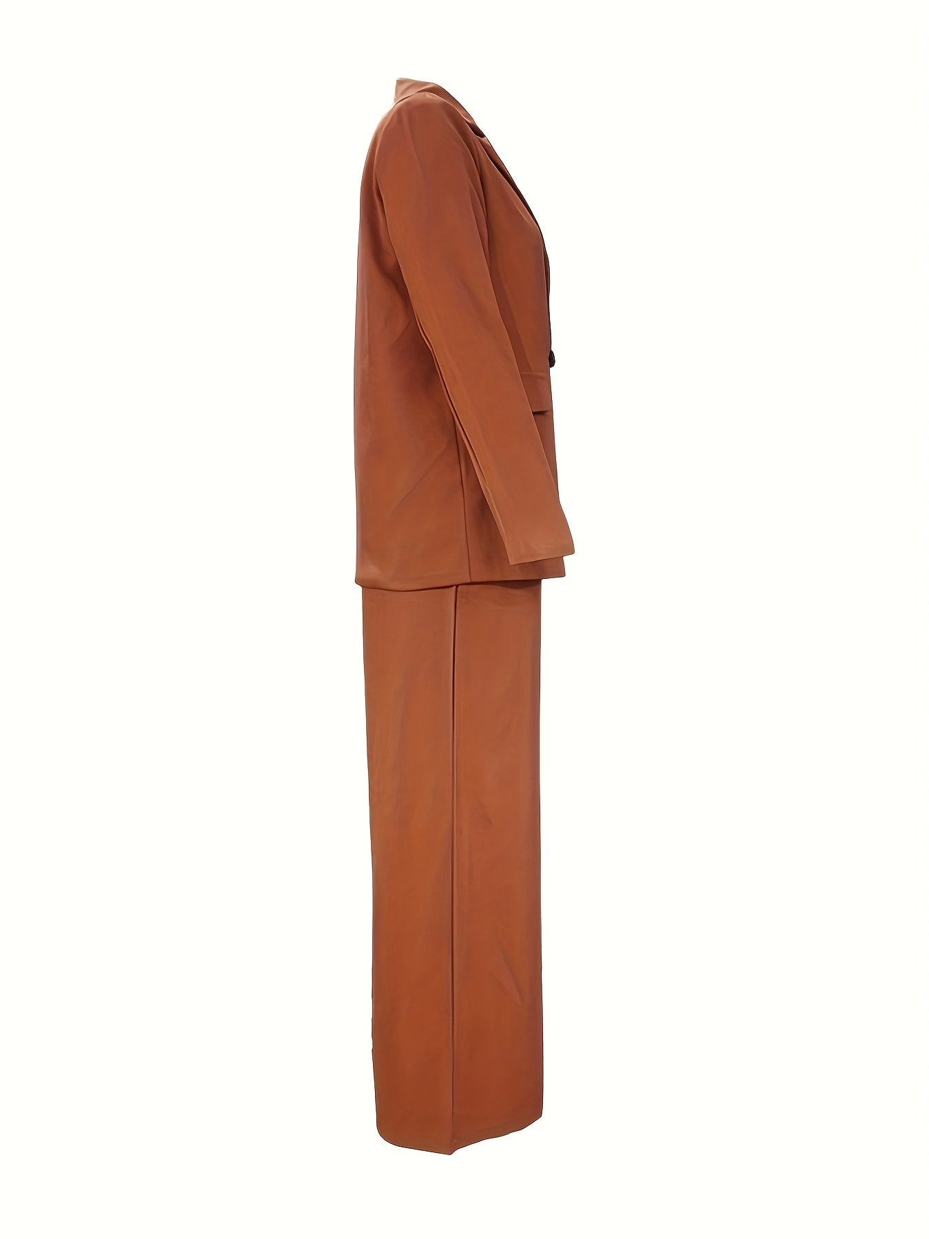 vlovelaw Solid Casual Two-piece Set, Lapel Long Sleeve Blazer & Wide Leg Pants Outfits, Women's Clothing