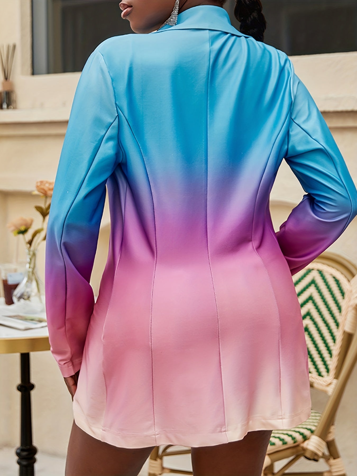 Gradient One Button Blazer, Casual Lapel Long Sleeve Outerwear, Women's Clothing