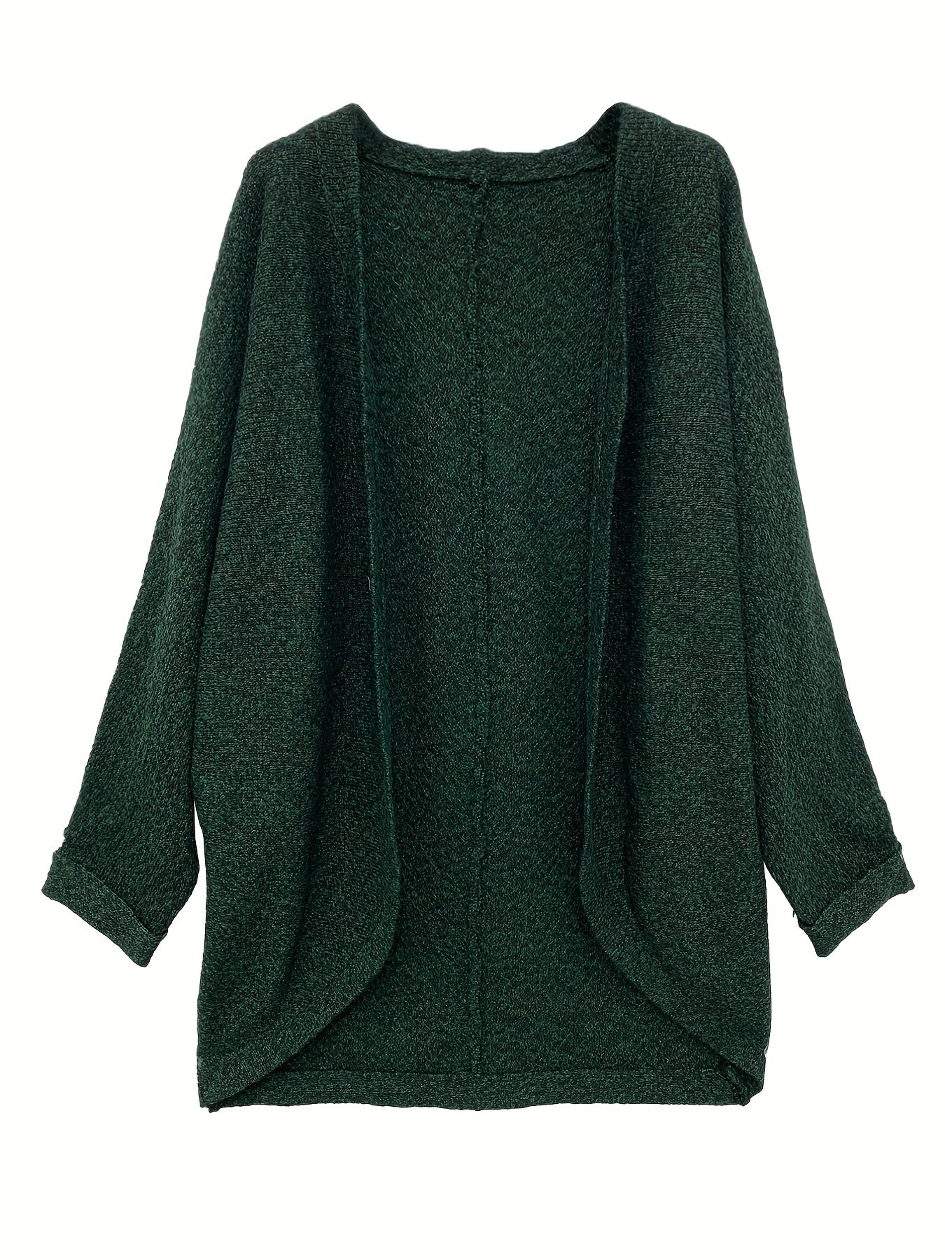 Solid Open Front Knit Cardigan, Casual Batwing Sleeve Mid Length Sweater, Women's Clothing