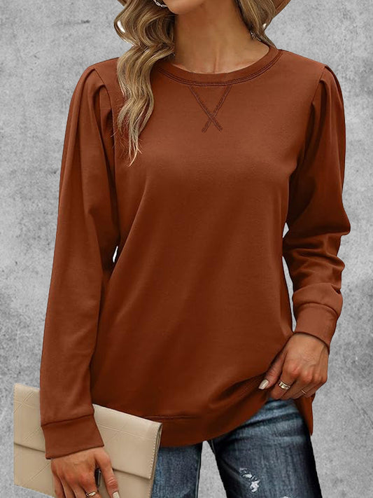 Solid Crew Neck T-Shirt, Casual Long Sleeve Top For Spring & Fall, Women's Clothing