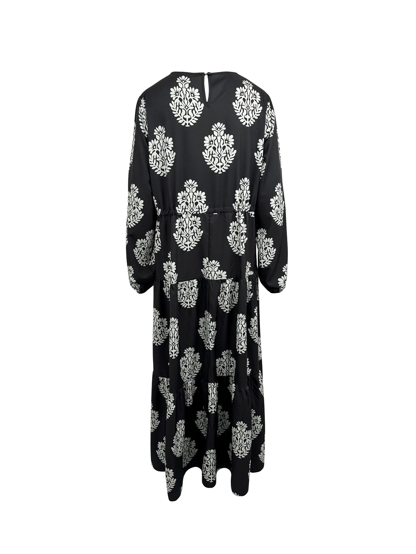 Ethnic Graphic Print Kaftan Dress, Casual Tiered Lantern Sleeve Dress, Women's Clothing