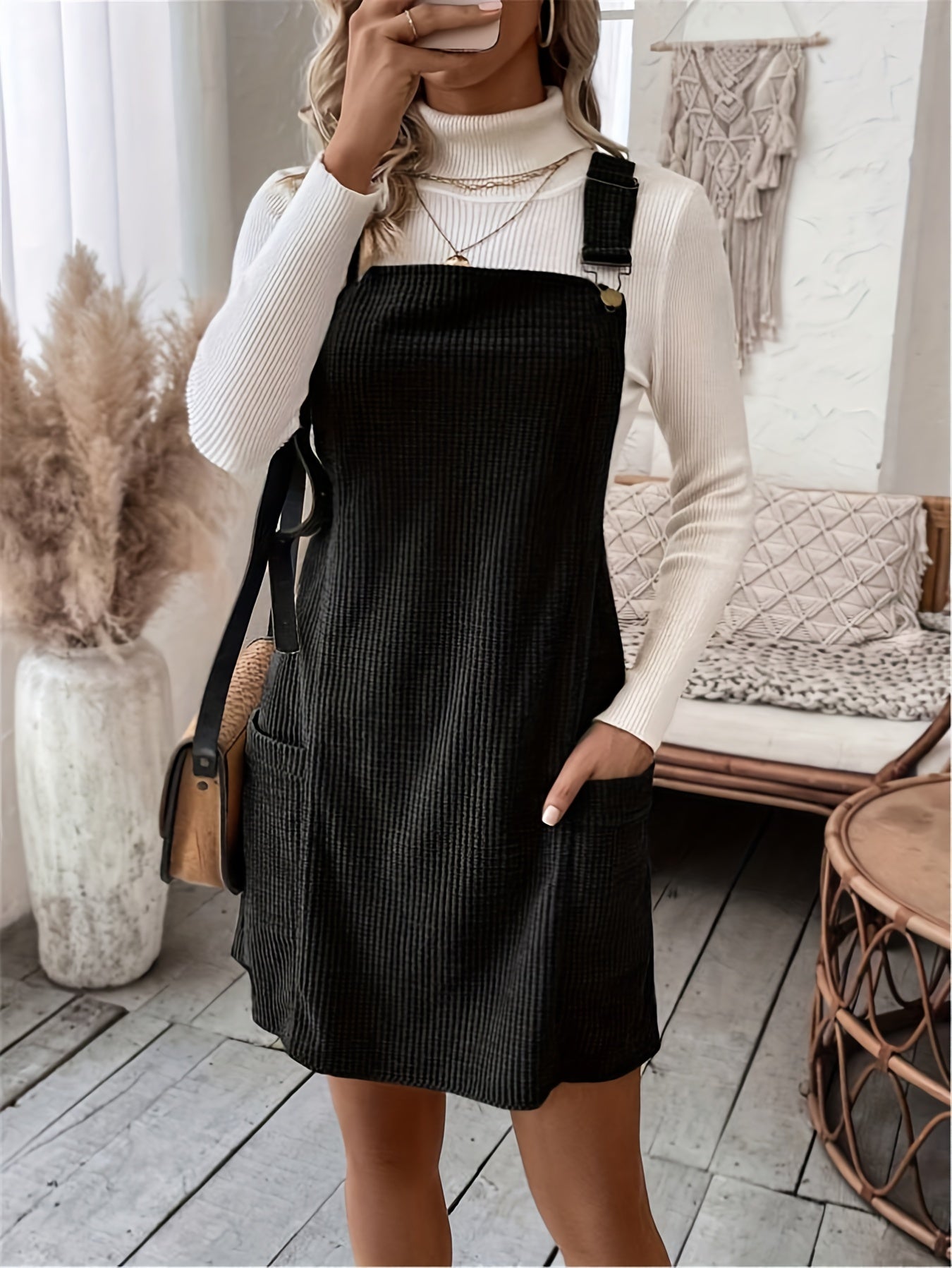 vlovelaw Pocket Solid Color Tank Dress, Casual Sleeveless Dress, Women's Clothing