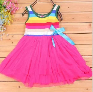 4pcs* Summer Girl's Rainbow Dresses Baby Dress Children Skirts girl Bow Wide Stripe Tutu skirt