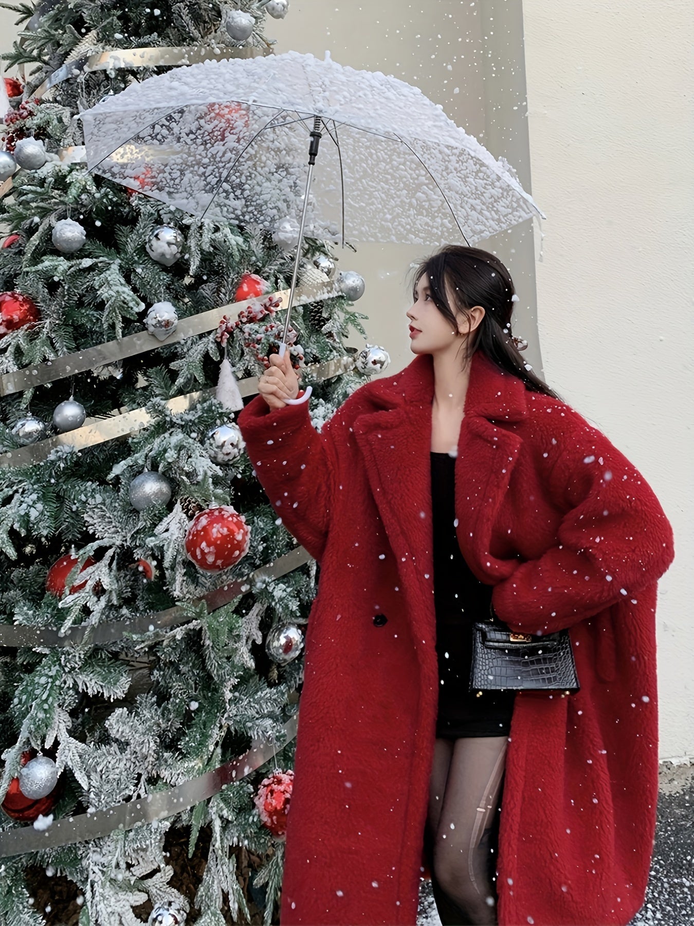 Winter Lapel Teddy Overcoat, Long Length Solid Casual Coat, Women's Clothing