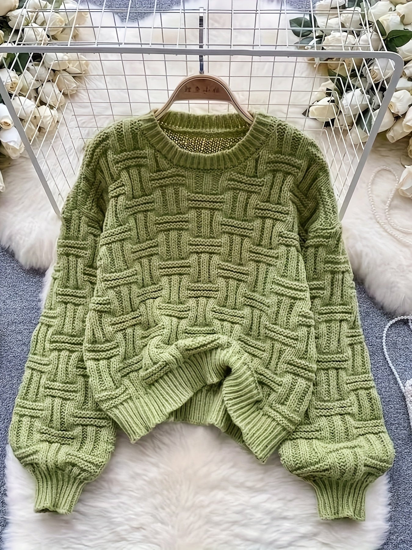 vlovelaw vlovelaw Solid Crew Neck Pullover Sweater, Casual Long Sleeve Loose Sweater For Fall & Winter, Women's Clothing