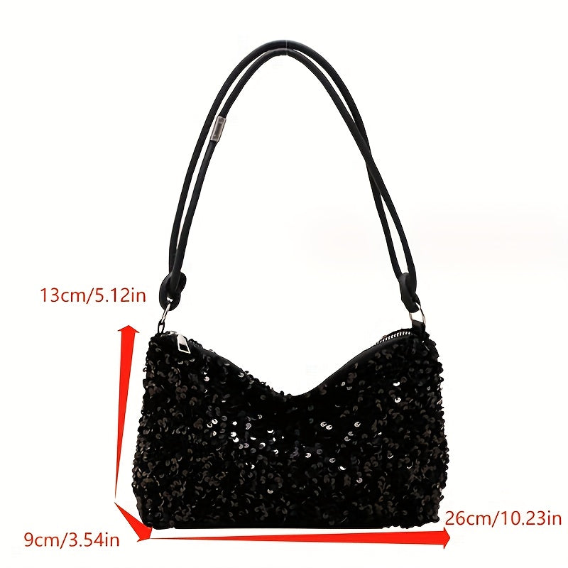 vlovelaw 1pc Girl's Fashion Texture Bag, New Style Sequin Shoulder Shining Handbag