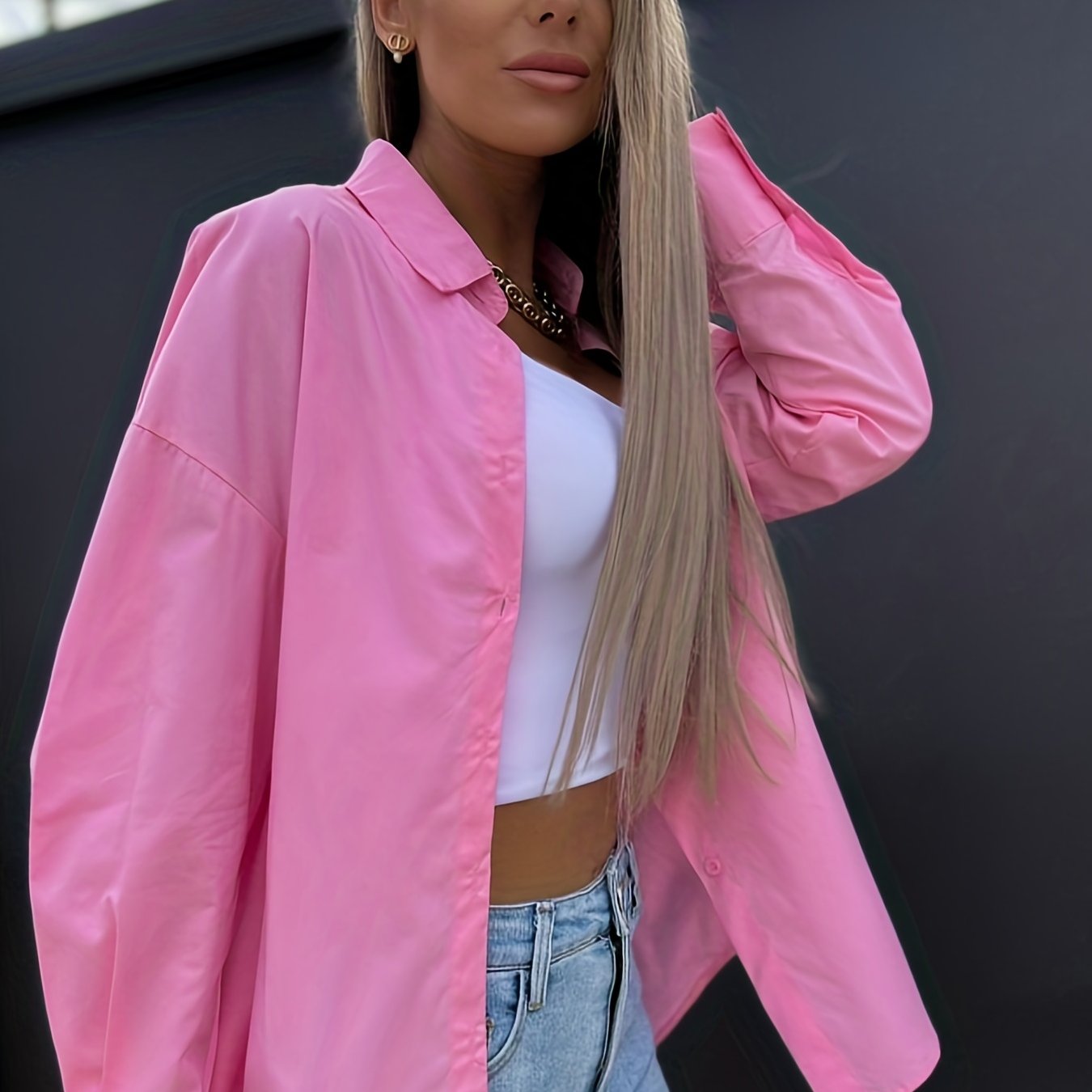 V-neck Loose Lapel Blouses, Casual Button Down Long Sleeve Fashion Spring Summer Shirts Tops, Women's Clothing