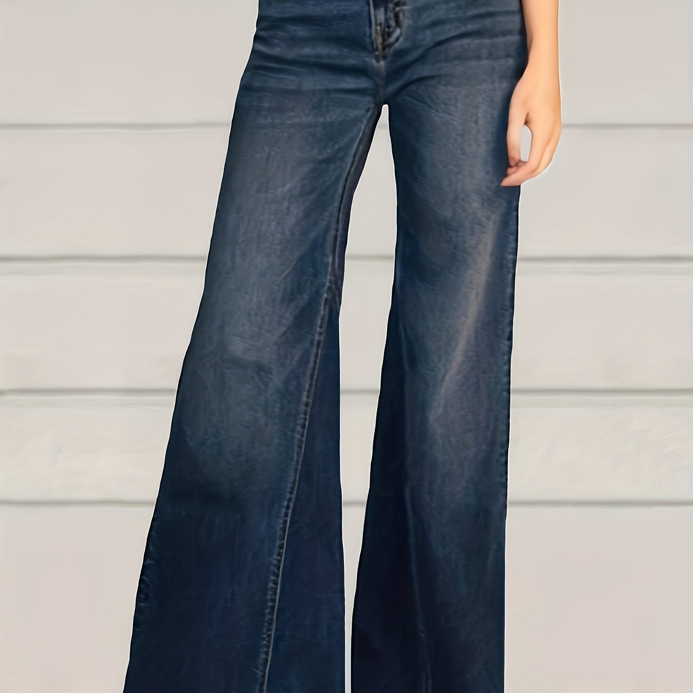 Plus Size Casual Jeans, Women's Plus Washed Button Fly High Stretch High Rise Flared Leg Jeans