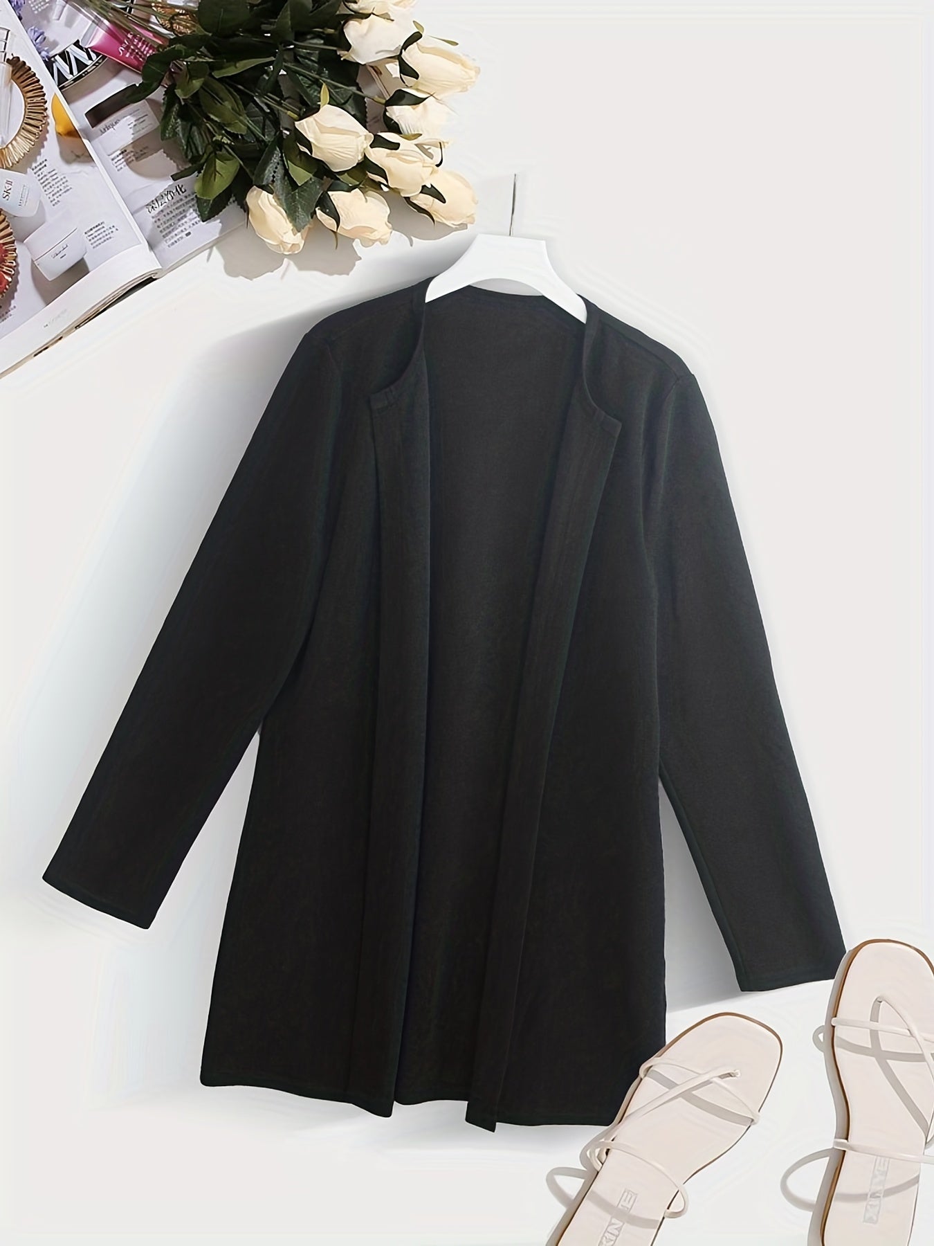 vlovelaw Solid Shawl Collar Jacket, Casual Long Sleeve Open Front Versatile Outerwear, Women's Clothing