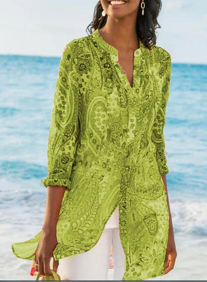 2025 summer new Popular trade women's clothing wish shirt bohemian vacation long shirt new