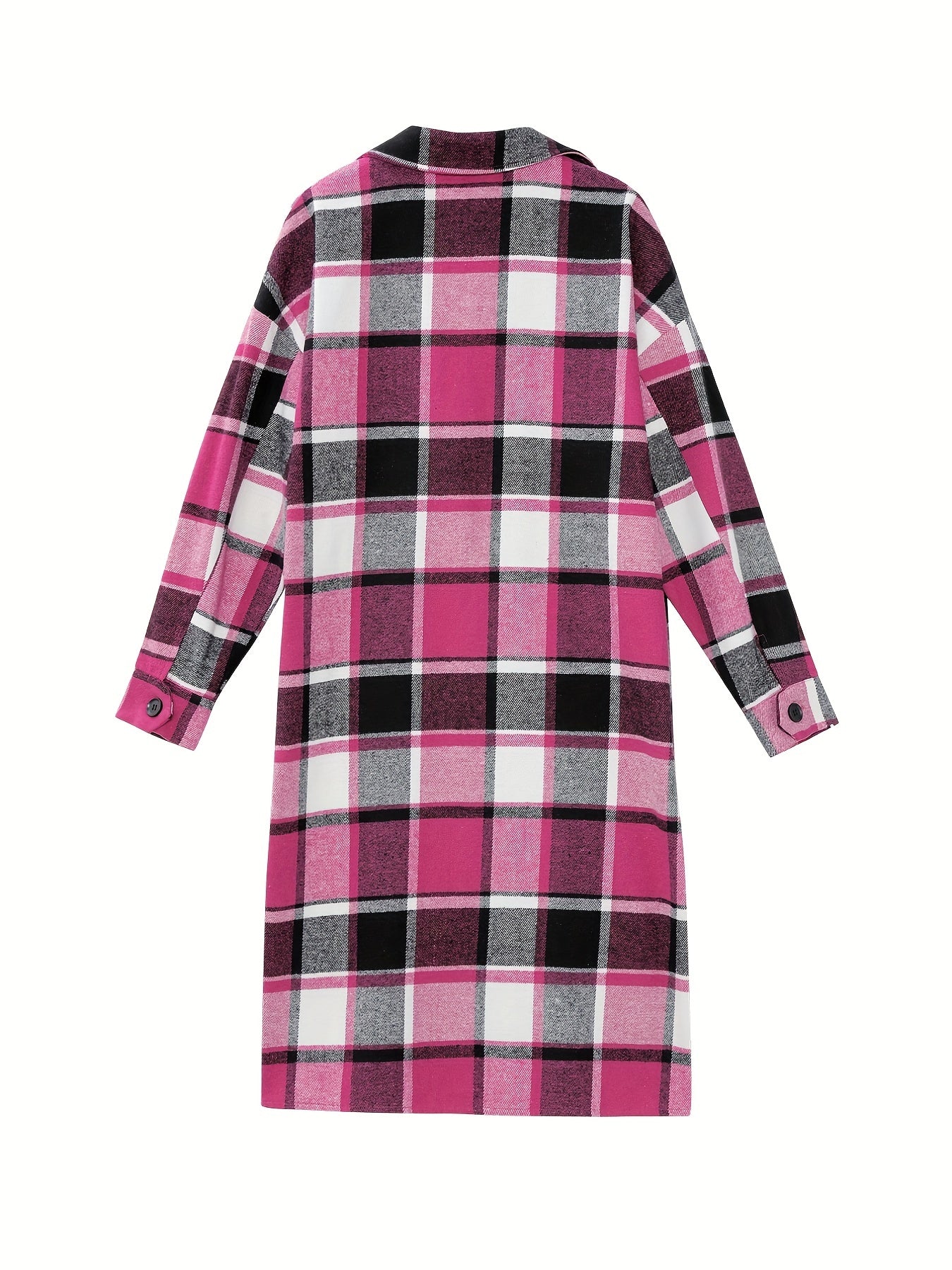 Plaid Single Breasted Overcoat, Versatile Long Sleeve Flap Pockets Longline Coat, Women's Clothing