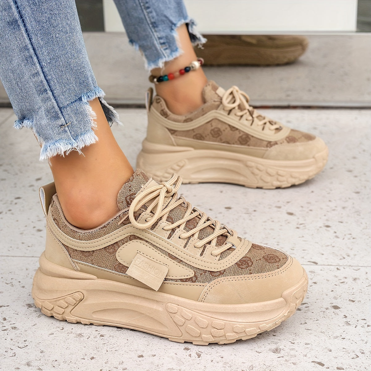 vlovelaw  Women's Floral Pattern Sneakers, Lace Up Comfy Platform Sporty Trainers, Versatile Low-top Skate Shoes