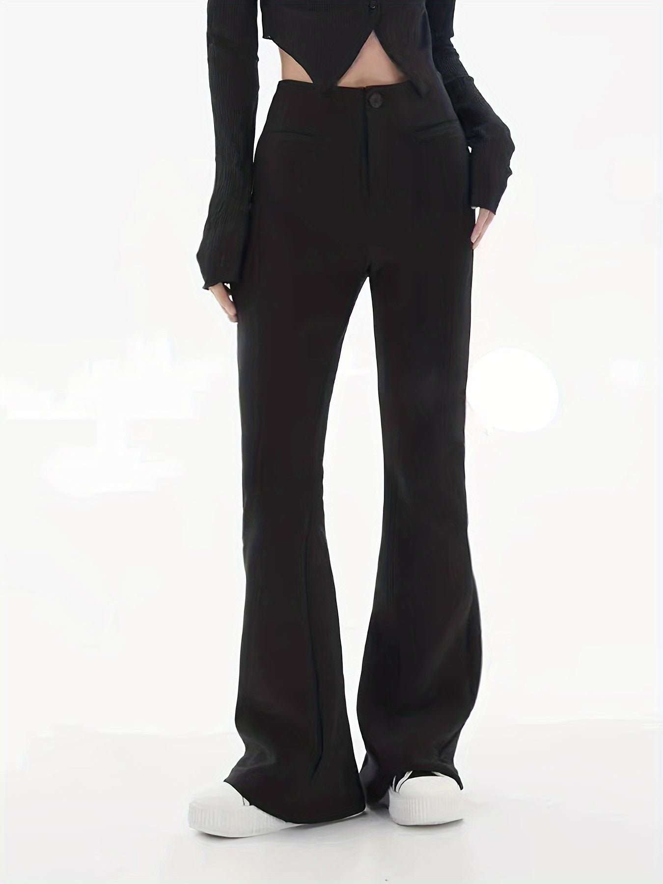 vlovelaw Solid Slim Flared Leg Pants, Casual High Waist Fashion Pants For Fall & Winter, Women's Clothing