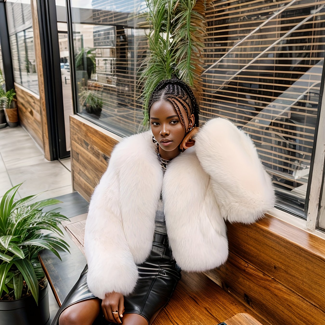 vlovelaw Solid Open Front Teddy Coat, Elegant Faux Fur Thermal Winter Outwear, Women's Clothing