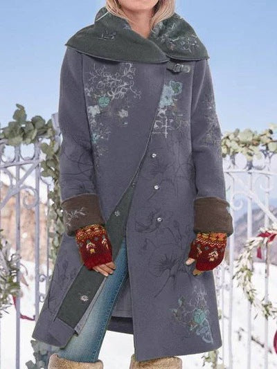 2025 autumn and winter new Popular trade women's clothing medium and long printed top long sleeve woolen coat new