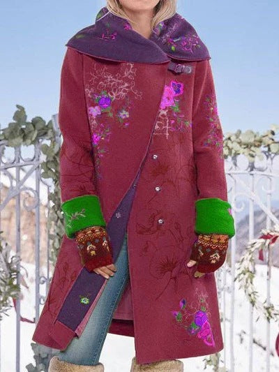 2025 autumn and winter new Popular trade women's clothing medium and long printed top long sleeve woolen coat new