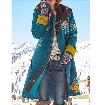 2025 autumn and winter new Popular trade women's clothing medium and long printed top long sleeve woolen coat new