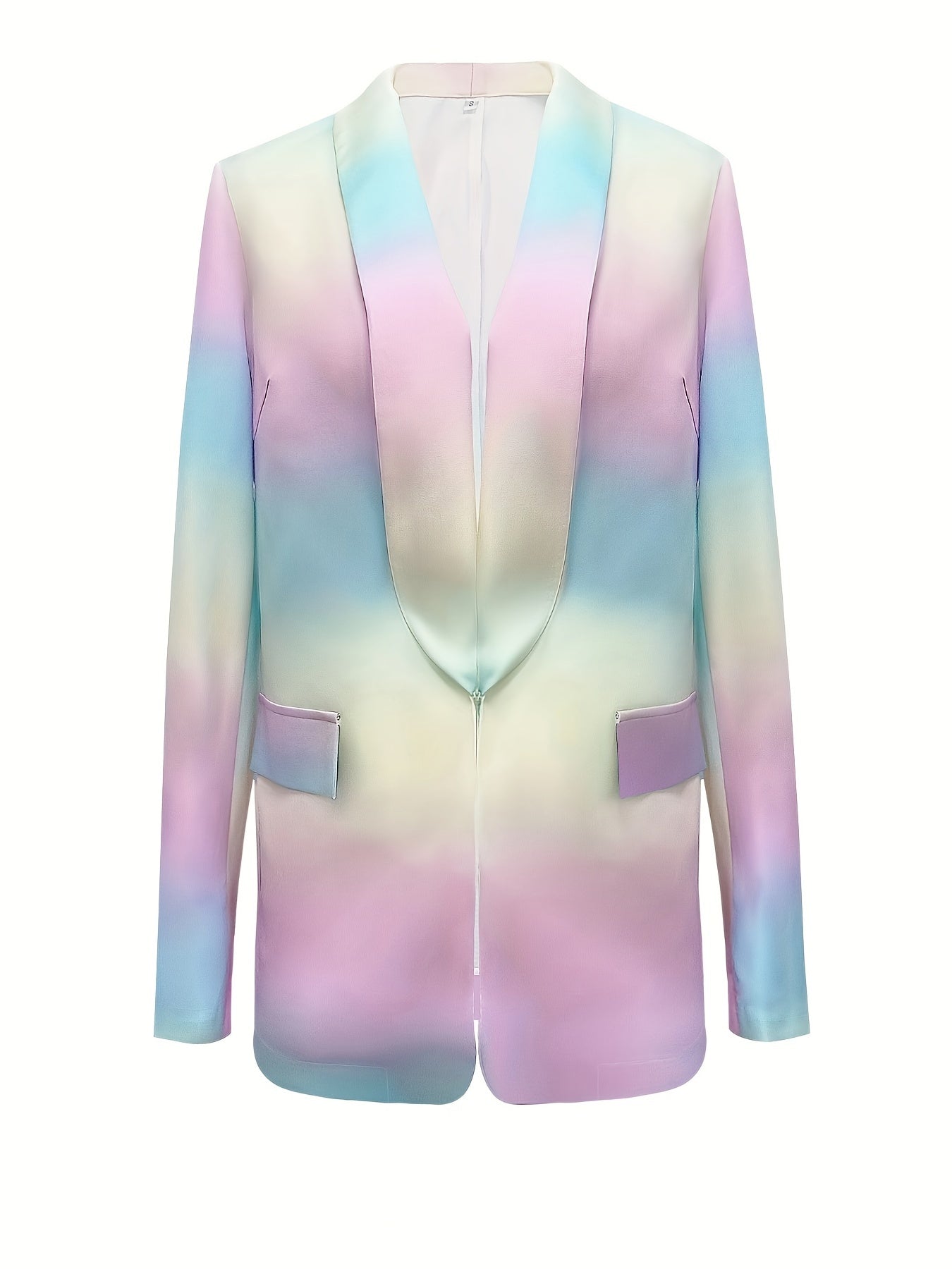 vlovelaw Gradient Pocket Open Front Blazer, Elegant Shawl Collar Long Sleeve Blazer, Women's Clothing