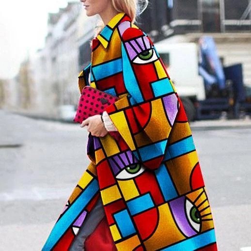 spring and autumn spot wish independent station ebay amazon long horn sleeve jacket printed loose trench coat women