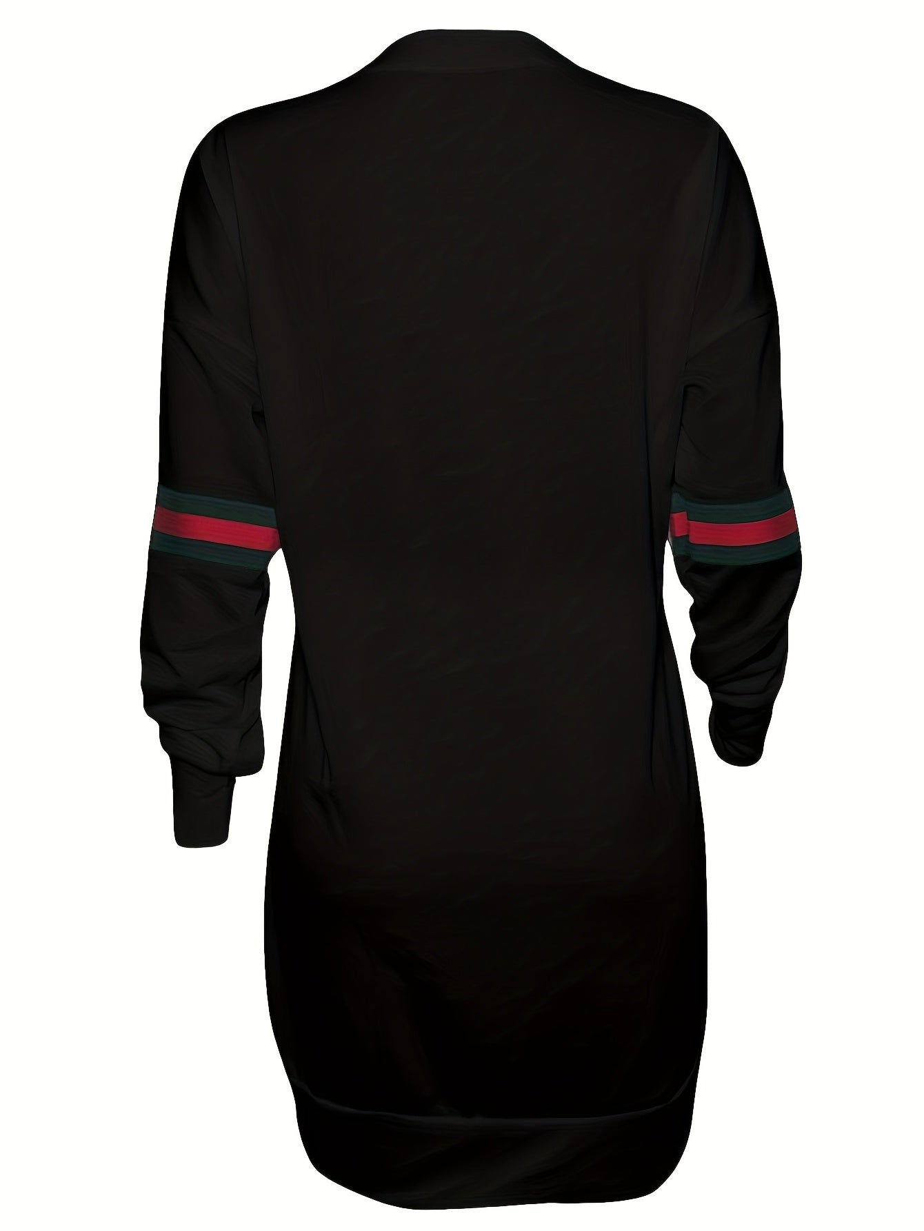 vlovelaw  Plus Size Sporty Sweatshirt Dress, Women's Plus Striped Long Sleeve Crew Neck Medium Stretch Sweatshirt Dress