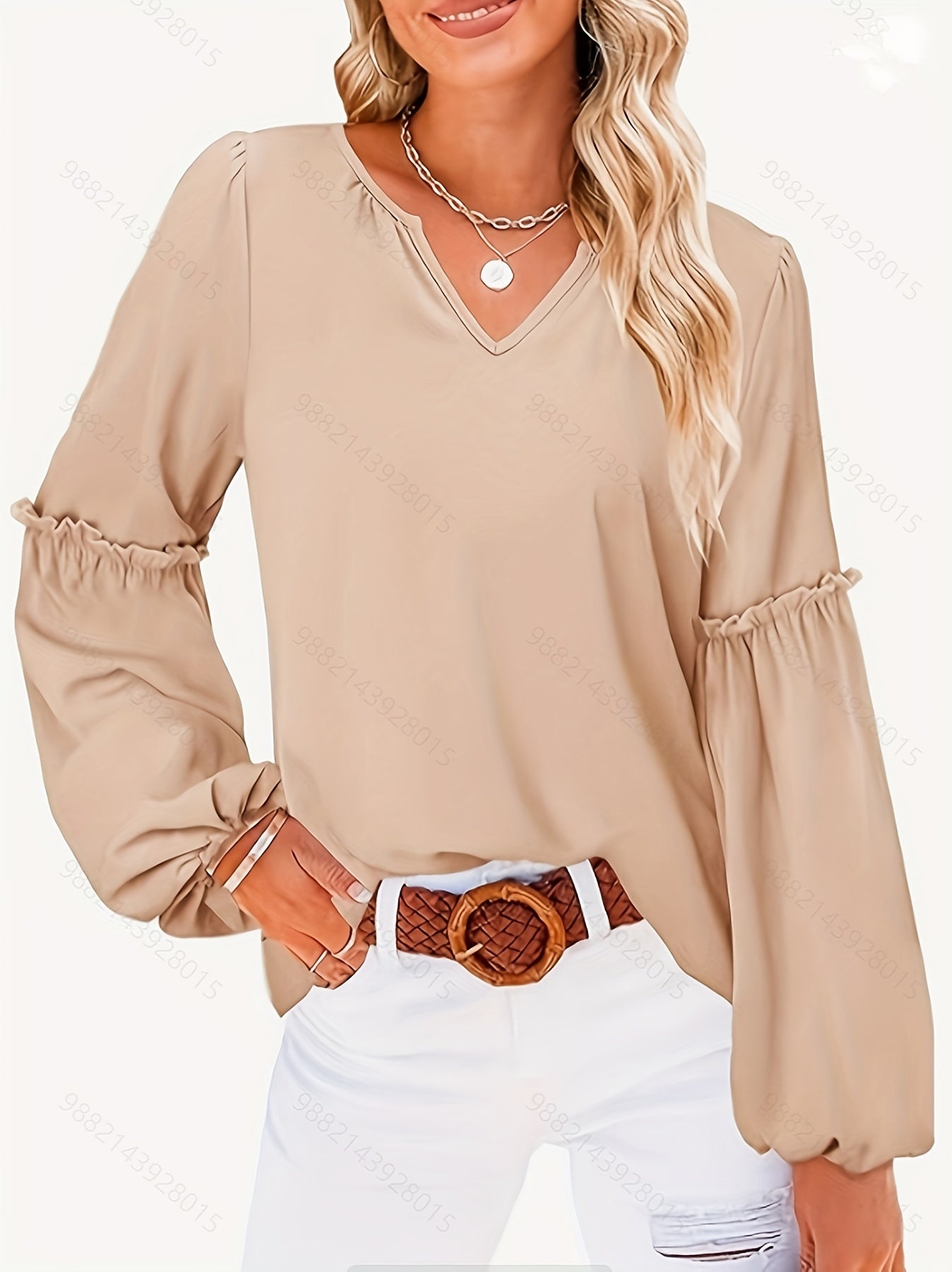 Solid Notch Neck T-Shirt, Casual Long Sleeve Top For Spring & Fall, Women's Clothing