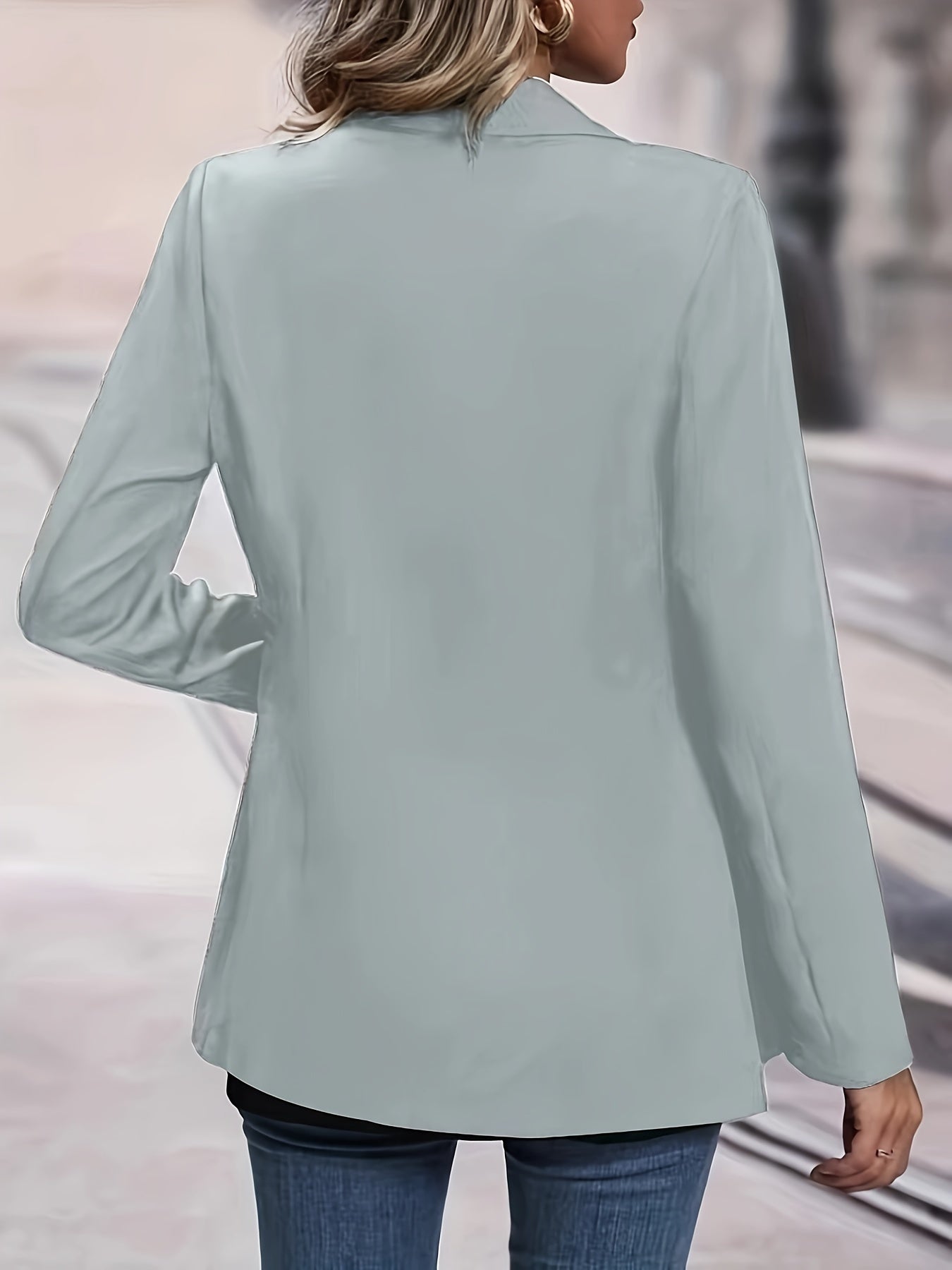 Single Breasted Lapel Blazer, Elegant Solid Long Sleeve Work Office Outerwear, Women's Clothing