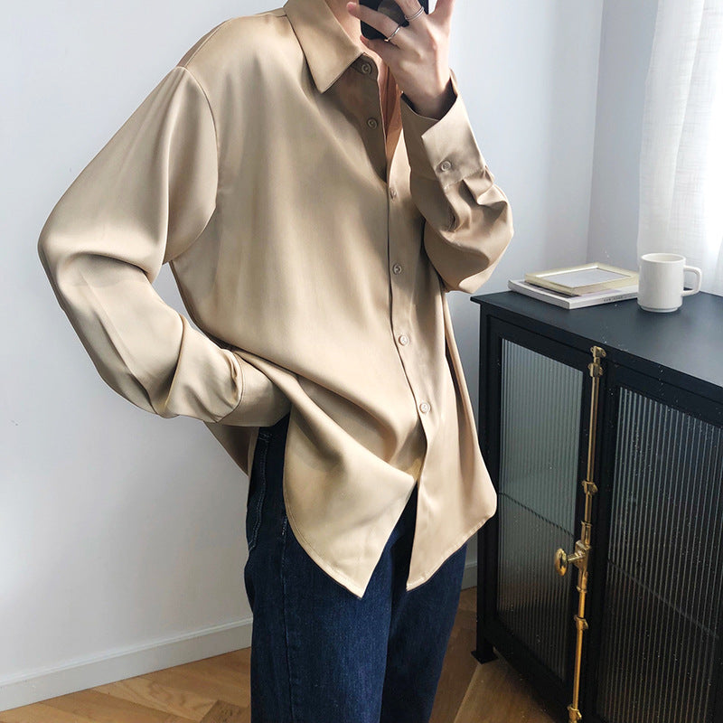 Luxi, satin chiffon shirt women's spring and autumn design sense niche light and ripe solid color drape satin top 630