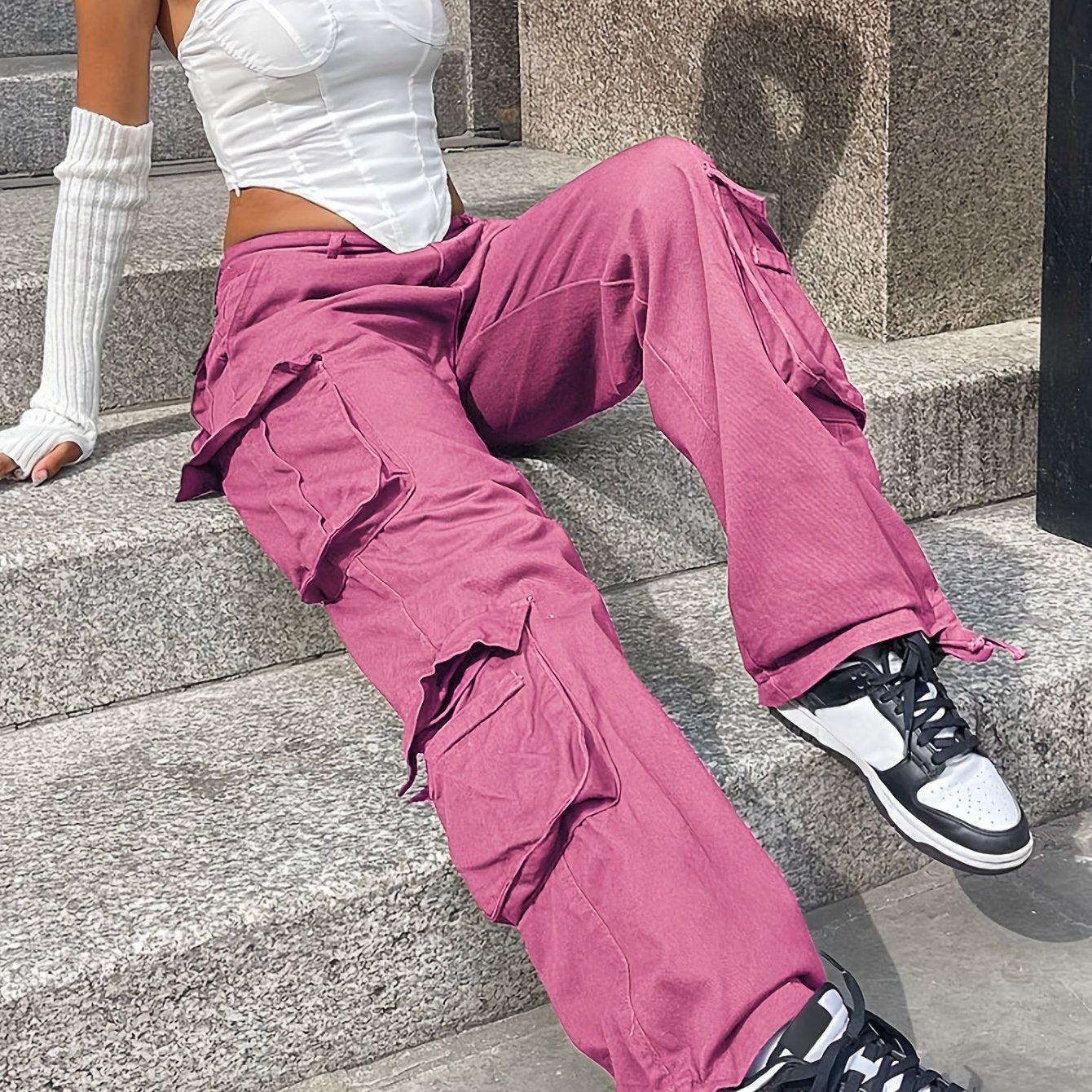 vlovelaw Women's Y2K Streetwear Cargo Pants - Vintage 90s High Waisted Wide Leg Overalls With Pockets
