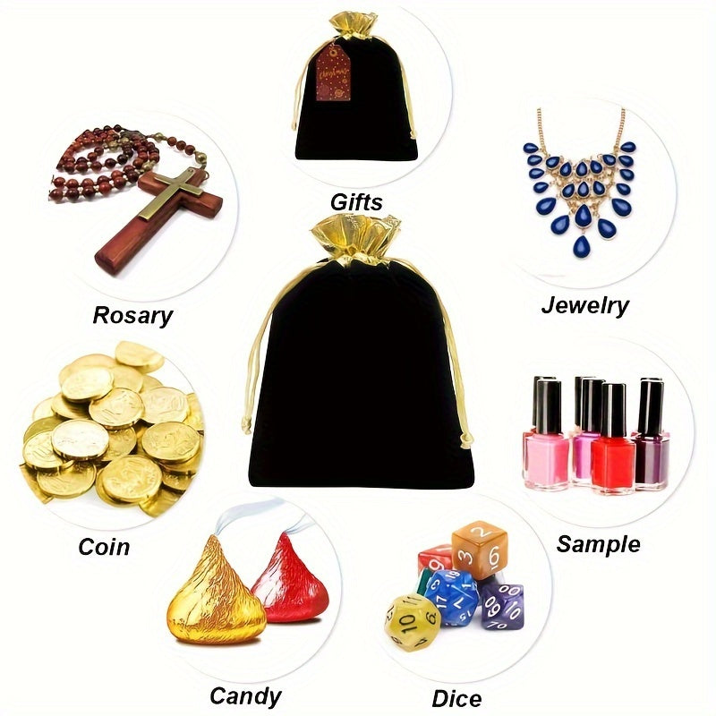 10pcs Velvet Cloth Drawstring Bags For Christmas Wedding Gift Candy Pouches, Upscale Small Wrap Bags For Jewelry Dice Party Favors Bags (Black&Red Multi-size) -Jewelry Making Display & Packaging Supplies