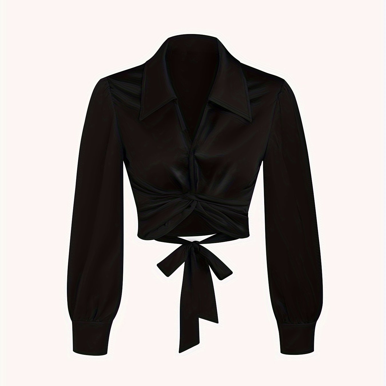 Y2K Lantern Sleeve Cross Shirts, Casual Solid V Neck Night Out Blouses Tops For Party & Club, Women's Clothing