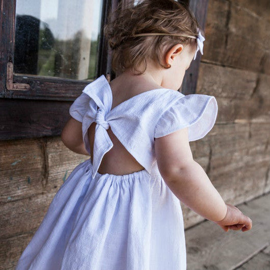 New Girls' Dress Baby Cotton and Linen Solid Color Children Shirt Bow Princess Dress Pettiskirt European and American Children