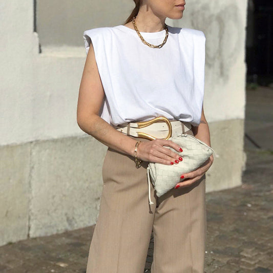 2025 Sleeveless Women's Vest  Summer New Hot Sale Crew Neck Black and White Solid Color Women's Loose T-Shirt Women