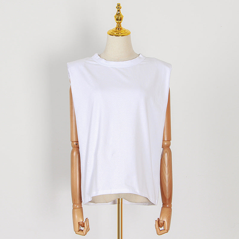 2025 Sleeveless Women's Vest Summer New Hot Sale Crew Neck Black and White Solid Color Women's Loose T-Shirt Women