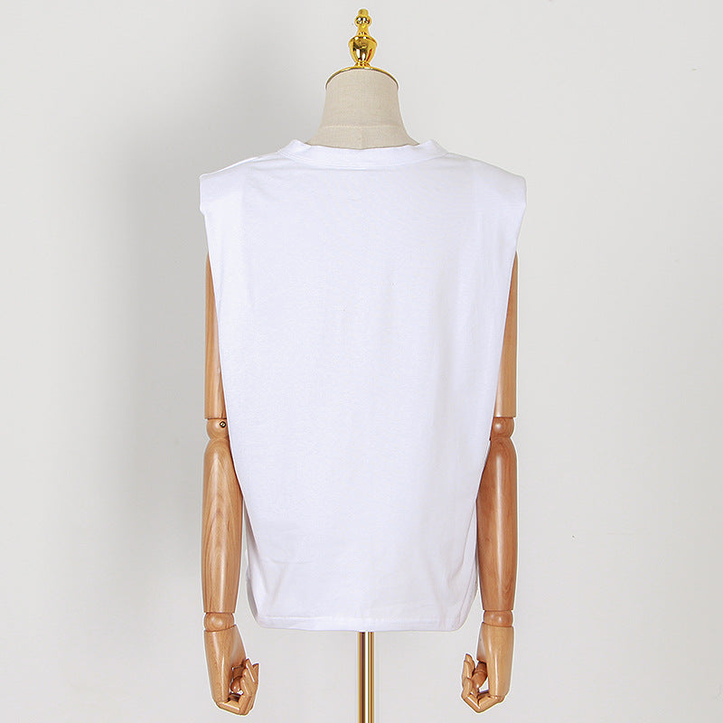 2025 Sleeveless Women's Vest Summer New Hot Sale Crew Neck Black and White Solid Color Women's Loose T-Shirt Women