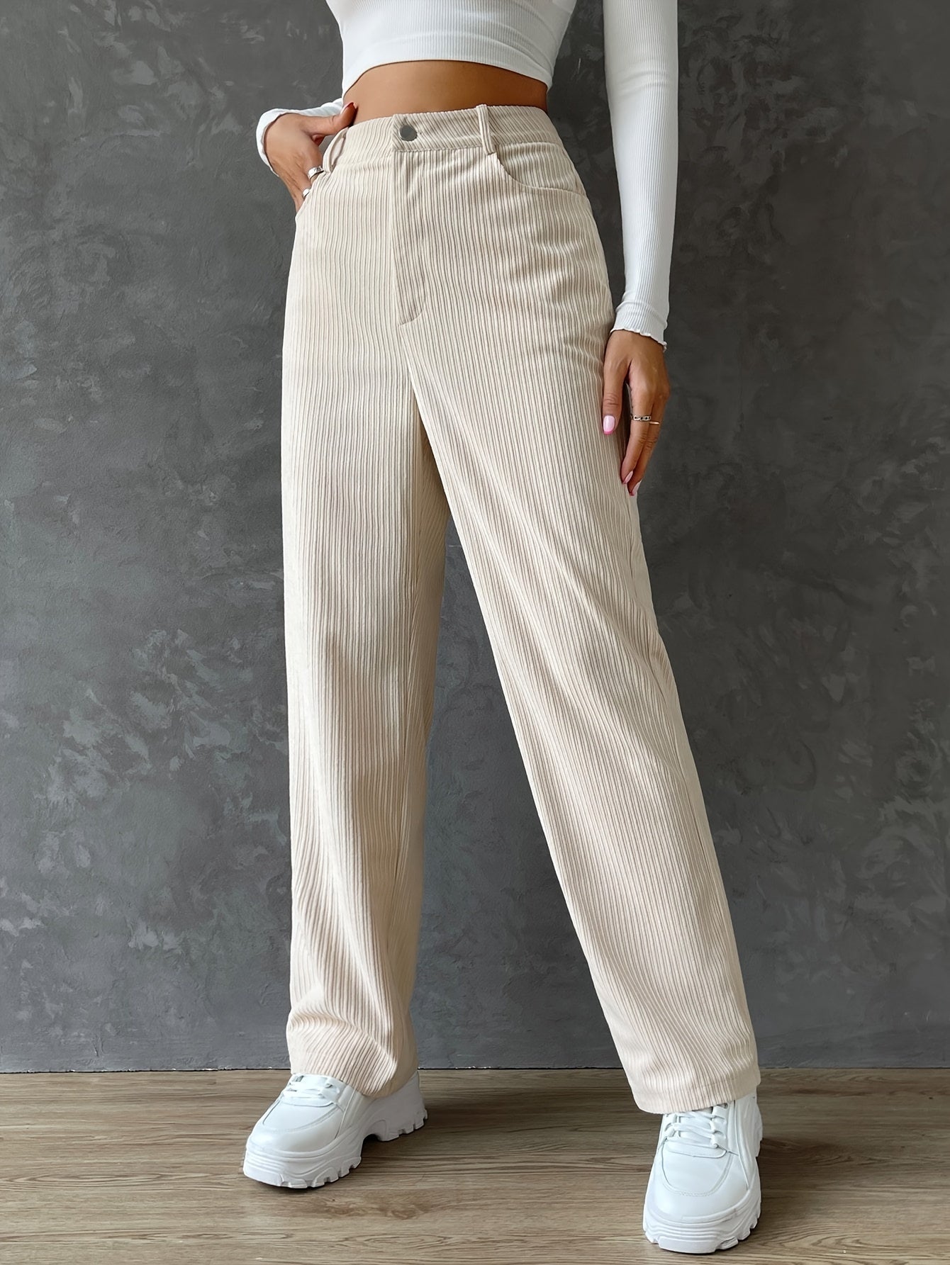 vlovelaw Button Front Straight Leg Pants, Casual High Waist Pants, Women's Clothing