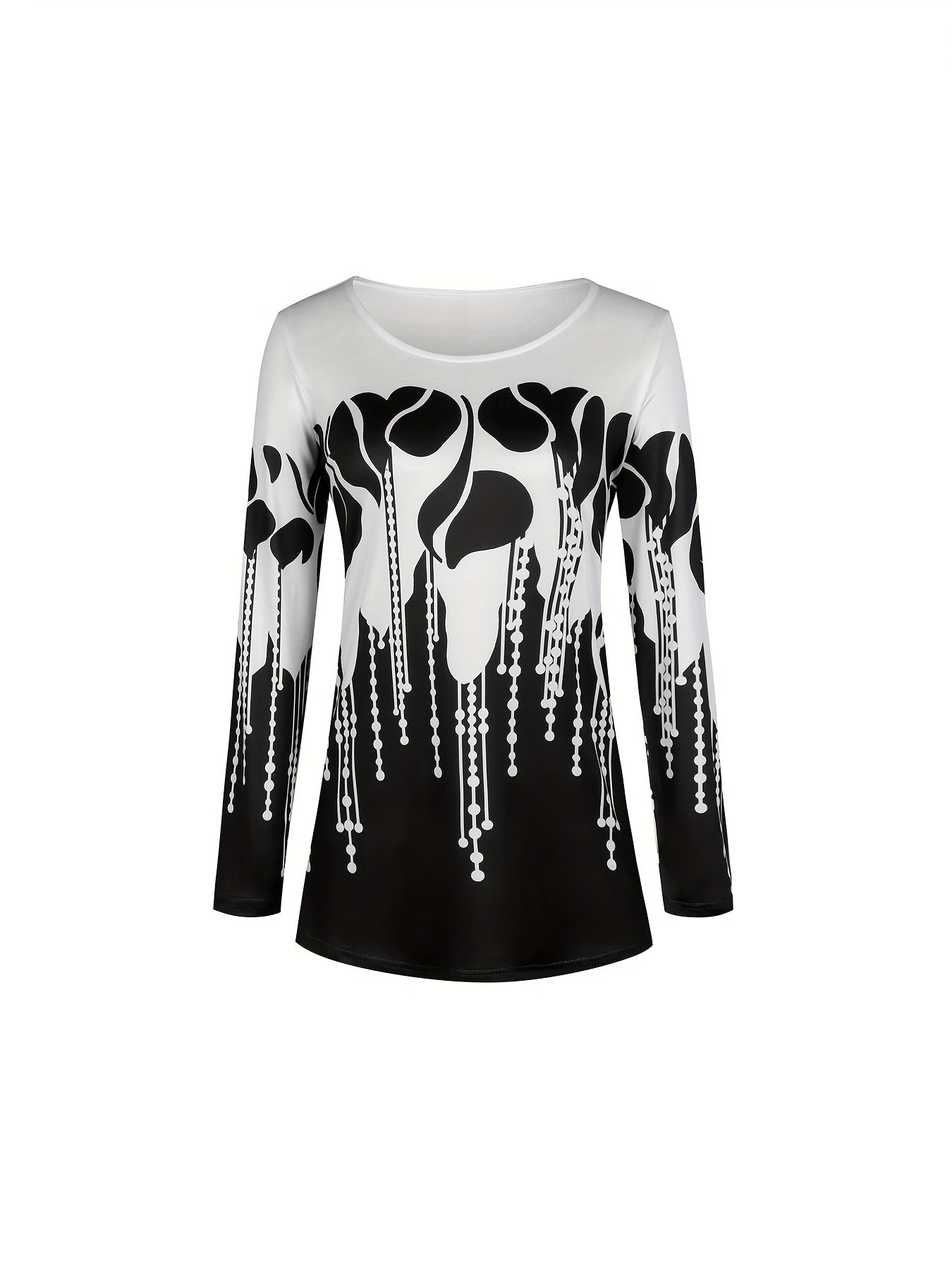vlovelaw Abstract Print Casual Two-piece Set, Crew Neck Long Sleeve Tops & Long Length Slim Pants Outfits, Women's Clothing
