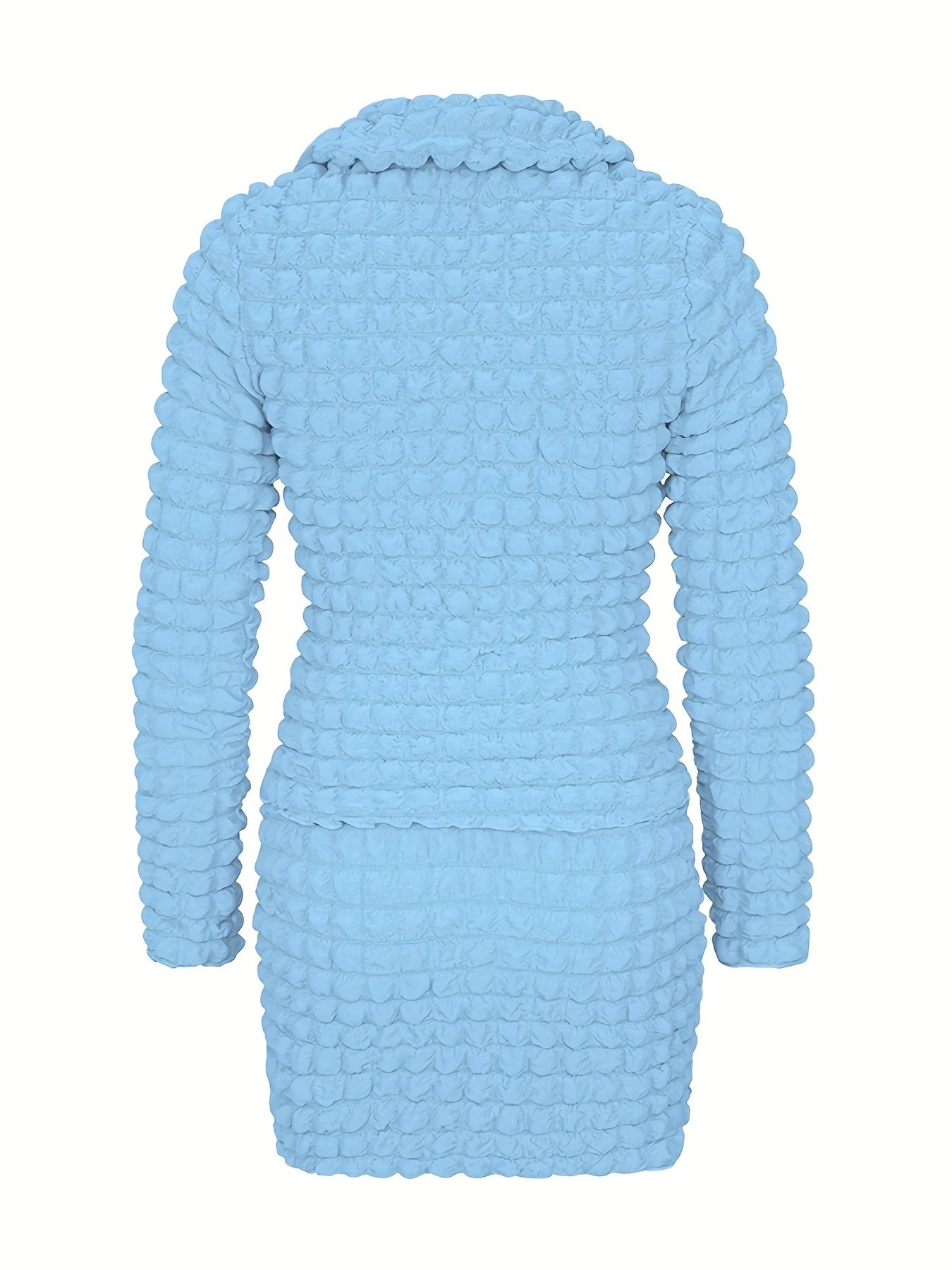 vlovelaw Popcorn Style Two-piece Skirt Set, Button Front Top & Textured Skirt Outfits, Women's Clothing