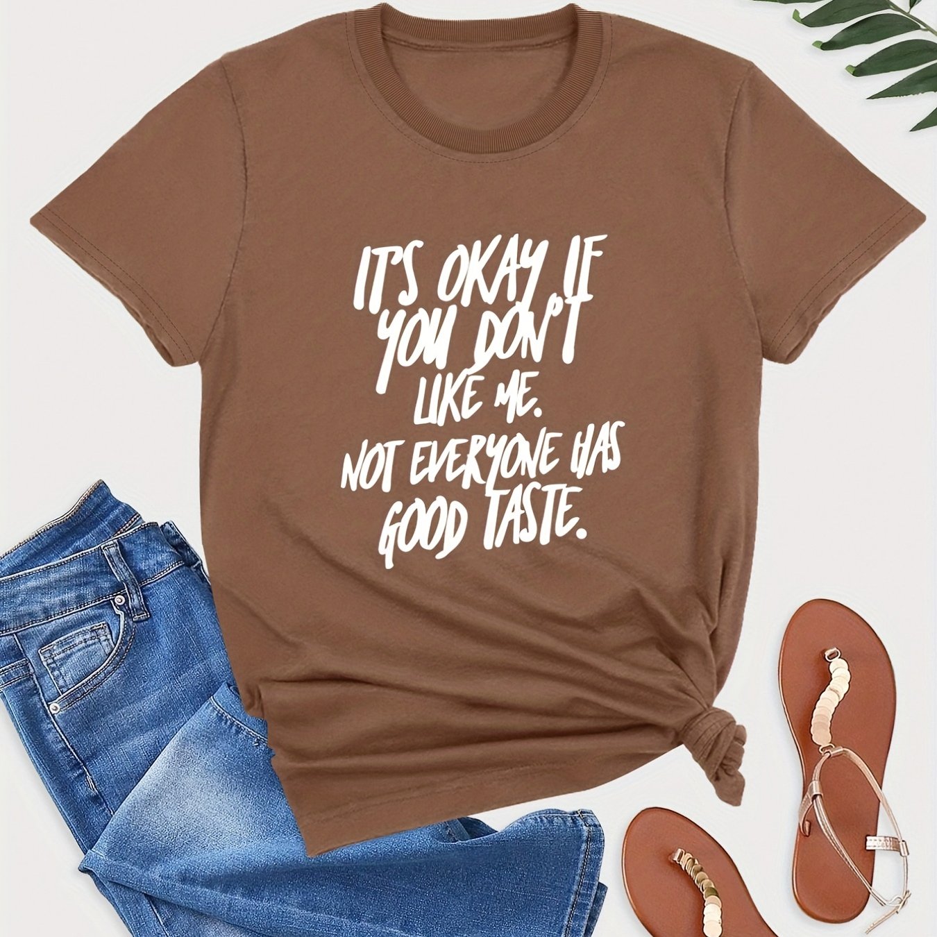 Plus Size Slogan Print Short Sleeve T-shirt, Women's Plus Slight Stretch Round Neck Casual T-shirt