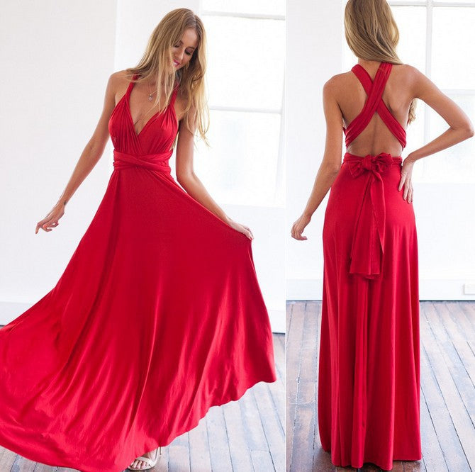 VLOVELAW EBay European and American Cross Backless Sexy Lace-up Dress Long Dress