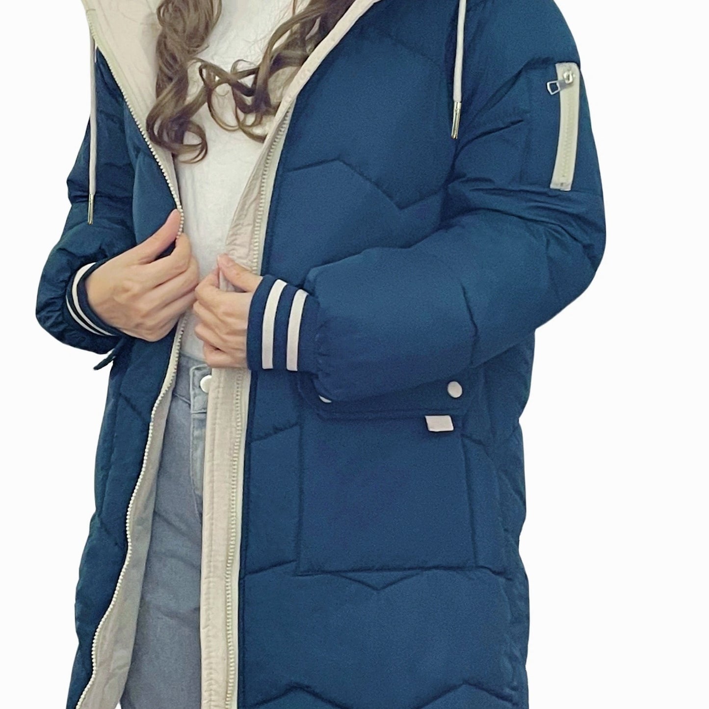 vlovelaw Zip Up Color Block Hooded Coat, Casual Long Sleeve Winter Warm Outerwear, Women's Clothing